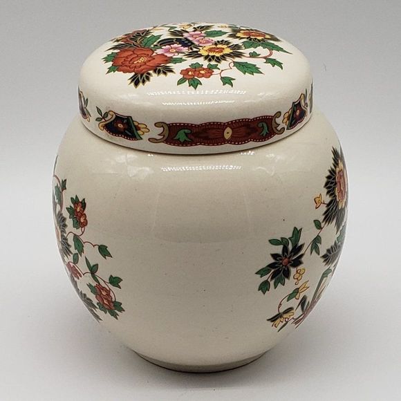 Sadler England Vintage Hand Painted Ceramic Indian Peony Lidded Ginger Jar - Picture 12 of 15